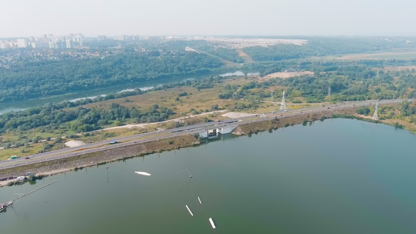 Kaluga, Russia. The dam of the Yachensky Reservoir, also known locally as the Kaluga Sea, is a concrete hydro-engineering structure spanning the Yachenka River, built in preparation for the 1980 Olympics to serve the region
