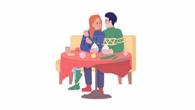 Animated couple characters. Wintertime romantic date. Celebrating xmas. Full body flat people on white background with alpha channel transparency. Colorful cartoon style HD video footage for animation