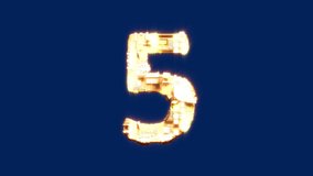 number 5 - lighting technological cybernetical golden - yellow font, isolated - loop video