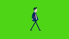 businessman character walking animation.robot walk.green Transparent Background.Chroma key.