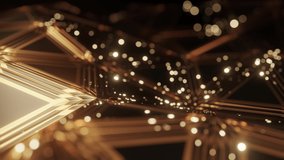4k abstract luxury triangle geometric black with gold glitter glowing. depth of field.motion animation. Seamless loop dark backdrop.