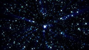 Abstract background of bright blue glowing shiny bright dots of stars and beautiful festive space moving circles. Video in high quality 4k, motion design