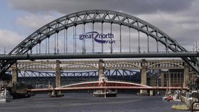 Mid shot of the major Tyne Bridges in Newcastle on a summer morning.