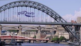 Mid shot of the Tyne Bridges in Newcastle on a sunny summer morning