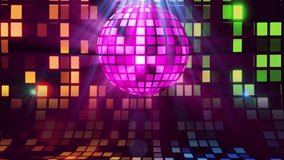 Glowing Disco Ball Moving Dancing And Party Background, Disco Ball Background, Loop Animation Of Disco Ball Rotate. Vj Loop Night Party Animation. Music Disco Background