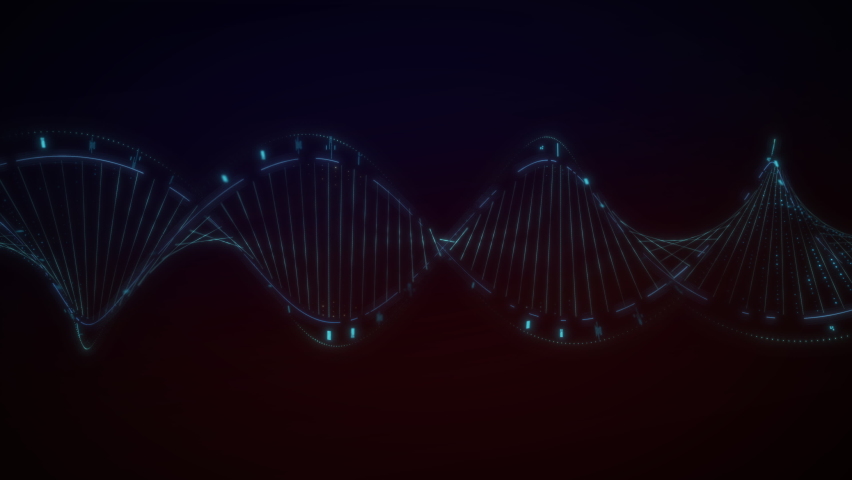 Visualization Of Rotating Colorful Digital DNA Gene Strand In Dark Background. Scientific Biotechnology Projects Digital Gene Hologram. Creating Digital Spiral Gene For Laboratory Experiments Royalty-Free Stock Footage #1097561415