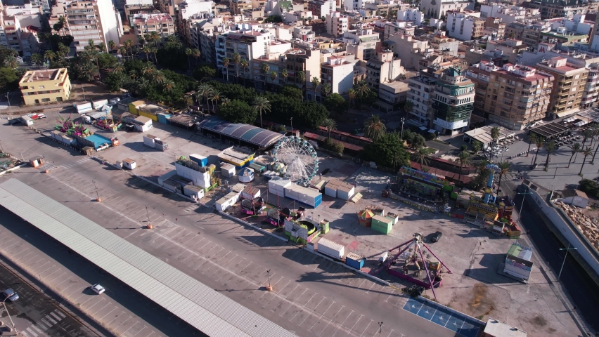 Aerial View of Amusement Park and Ferris Wheel on Torrevieja Promenade, Spain