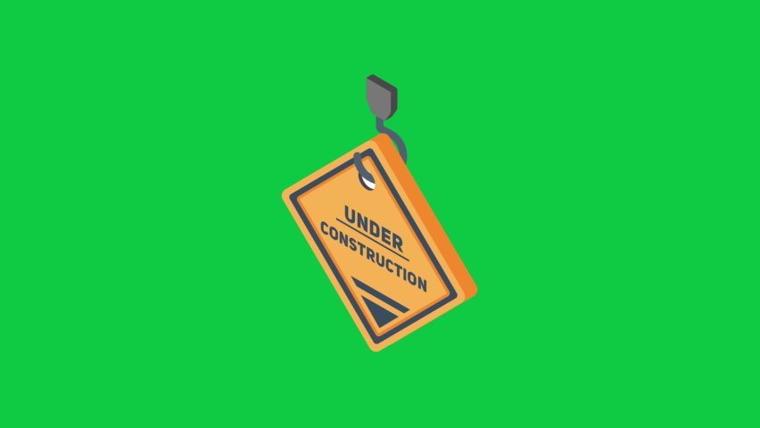 Under Construction Isometric Animated Icon. Isolated on Green Screen, Chroma Key Background for Transparent Use. 4K Ultra HD Video Motion Graphic Animation.