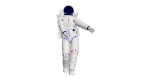 3D astronaut dance. Realistic 3D animation of dancing astronaut in spacesuit in space.