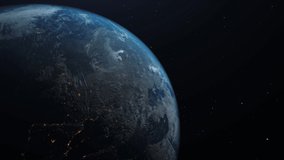 Europe from space - Planet earth video from above looking down at the European continent spinning in realistic 3d animation render with copy space for text