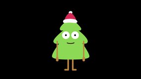 Christmas Tree Presenting Left Loop Character Animation, Cute and Funny Cartoon Style. Isolated on Transparent Background with Alpha Channel. 4K Ultra HD Apple ProRes 4444 Video Motion Graphic.