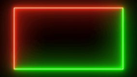 Neon glowing frame background. Colorful design laser show modern border. Futuristic light effect isolated on black. VJ backdrop for club, show, music video, presentation. 3D render