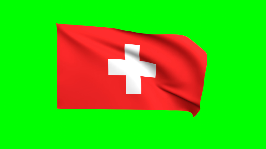 Switzerland waving flag 3D animation on a green background. Swiss's national flag waves in the strong wind. The national fabric flag of Switzerland is isolated on a green screen. | Shutterstock HD Video #1097592447
