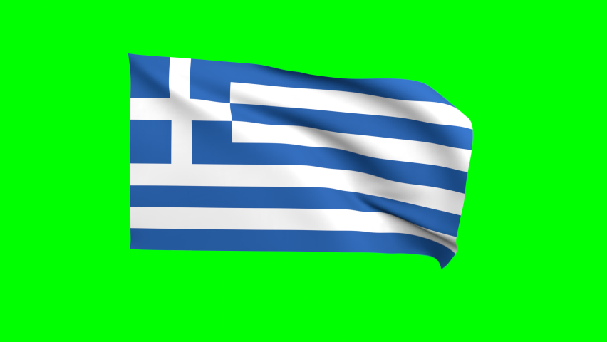 Greece waving flag 3D animation on a green background. Greek's national flag waves in the strong wind. The national fabric flag of Greece is isolated on a green screen. | Shutterstock HD Video #1097592465