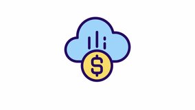 Animated dollar in cloud color icon. Virtual financial service. Online account. Seamless loop HD video with alpha channel on transparent background. Simple filled line motion graphic animation