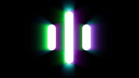 Digital Sound Icon with Glowing Lights on dark Background. Lines of Audio Equalizer Playing up and down with motion blur effect. 4k Video Animation	

