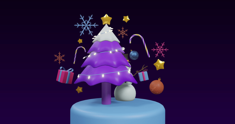 Animation of spinning christmas tree and decorations on black background. christmas, festivity, celebration and tradition concept digitally generated video. animation of spinning christmas tree | Shutterstock HD Video #1097599263