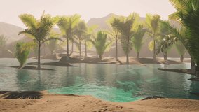 A natural desert oasis with turquoise colored water and palm trees. - Powered by Shutterstock - Get 15% off with code: PIKWIZARD15