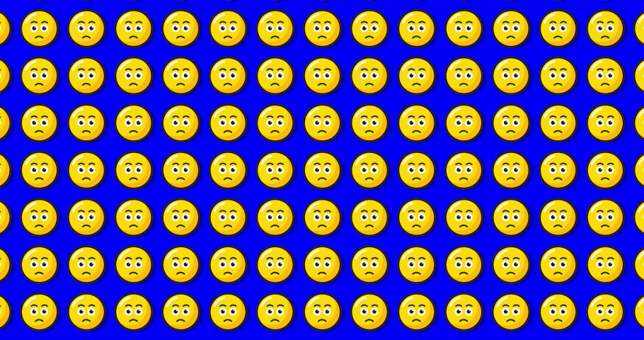 Suspicious emoji. Thinking emoticon, question face emoji loopable pattern animated motion graphics background over Blue BG. Loopable motion graphics Animated background moving left to right | Shutterstock HD Video #1097608467