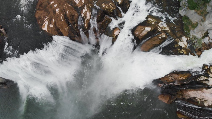 Shoshone waterfalls, Idaho. Aerial overhead view from drone