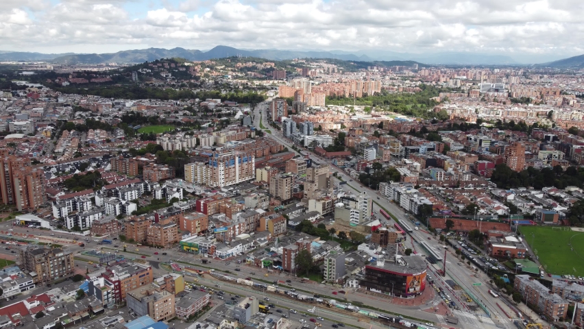 panoramic view of bogota with its streets and transportation