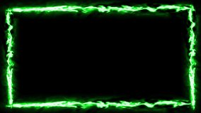 Electric green frame on black background. 4K Abstract neon glow color moving seamless art loop. Loop lines colorful design, looped animation.