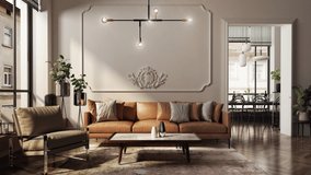 Animation of a modern and spacious living room, presenting the same interior in different color versions with changing decors and finishing materials. 3D animation. - Powered by Shutterstock - Get 15% off with code: PIKWIZARD15