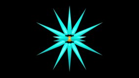 Rotation of a full-color needle snowflake on a black background. 3d rendering of an abstract pattern .