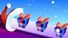 Loop New Year's conveyor of gifts Christmas animation with snow. Packed boxes with red bows moving along the tape. Stock video of preparation for the holiday and vacation. 4k clip with place for text. - Powered by Shutterstock - Get 15% off with code: PIKWIZARD15