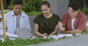 4K Video Meeting of asian man and woman in casual dress. Concept for working and open office.