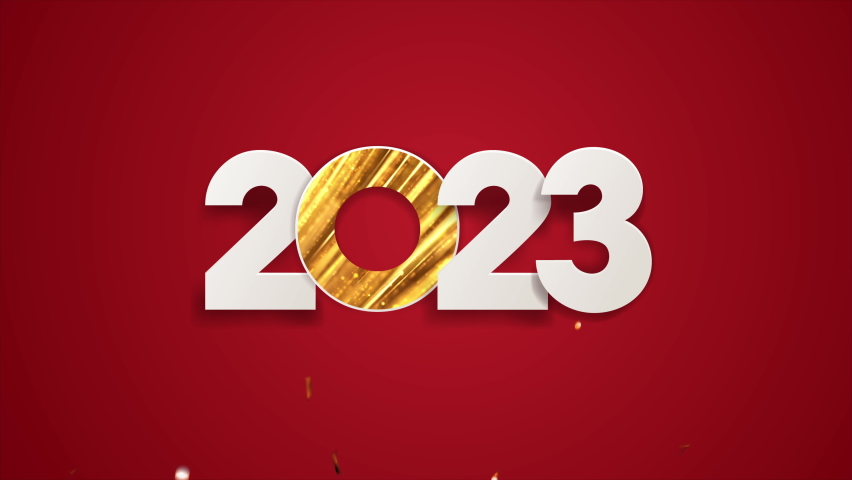Happy New Year 2023 with beautiful 3D golden confetti on red background. Happy New Year celebration concept. Year 2023. | Shutterstock HD Video #1097676163
