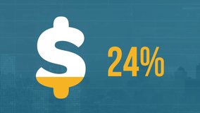 Animation of dollar symbol with increasing percentage against aerial view of cityscape. Global economy and business technology concept - Powered by Shutterstock - Get 15% off with code: PIKWIZARD15