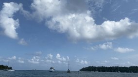 travelling by boat to the caribbean island, pov, amateur video