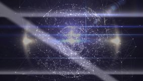Animation of globe of network of connections spinning and light spots against black background. Global networking and business technology concept - Powered by Shutterstock - Get 15% off with code: PIKWIZARD15