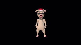 Cartoon Pig Dance 2, Animation.1920X1080. 08 Second Long.Transparent Alpha video.