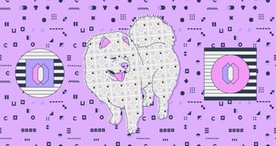 Fashion loop animation. Stylish dog and abstract geometry background