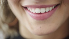 Mouth, lips and teeth of woman with smile close up for cosmetics makeup advertising for happy self care, self love and female beauty. Skincare marketing, healthy tooth and dental advertisement mockup - Powered by Shutterstock - Get 15% off with code: PIKWIZARD15