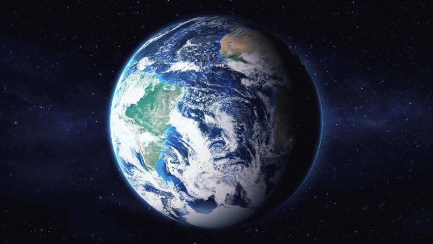 Earth zoom in from space to Sao Paulo, Brazil in Metropolitan Cathedral. Followed by zoom out through clouds and atmosphere into space. Satellite view. Travel intro