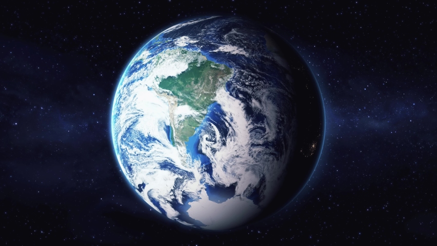 Earth zoom in from space to Santiago, Chile in La Moneda Palace. Followed by zoom out through clouds and atmosphere into space. Satellite view. Travel intro