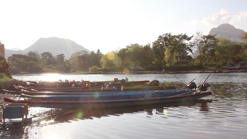 Traditional boats make from wood in Laos