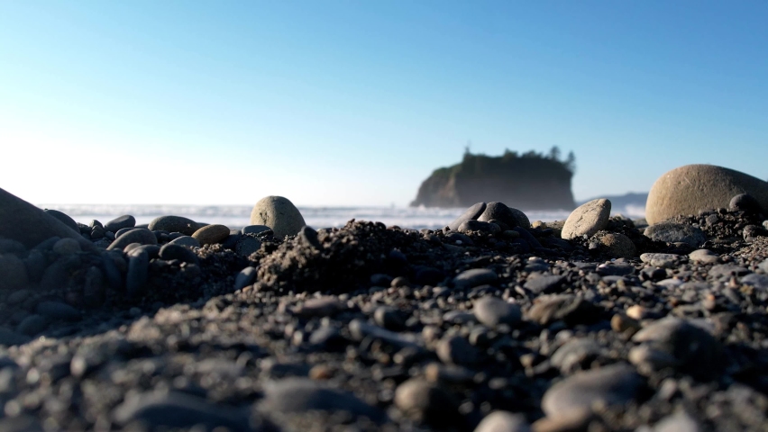 Low shot Coastal Ruby Beach in Olympic National Park, Washington. focus stone. 