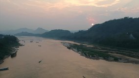 Mekong River Drone Video in Luang Prabang, Laos