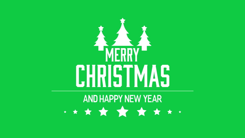Christmas Title on Green Screen Background. Merry Christmas and Happy New Year Text with Trees and Stars Icon.