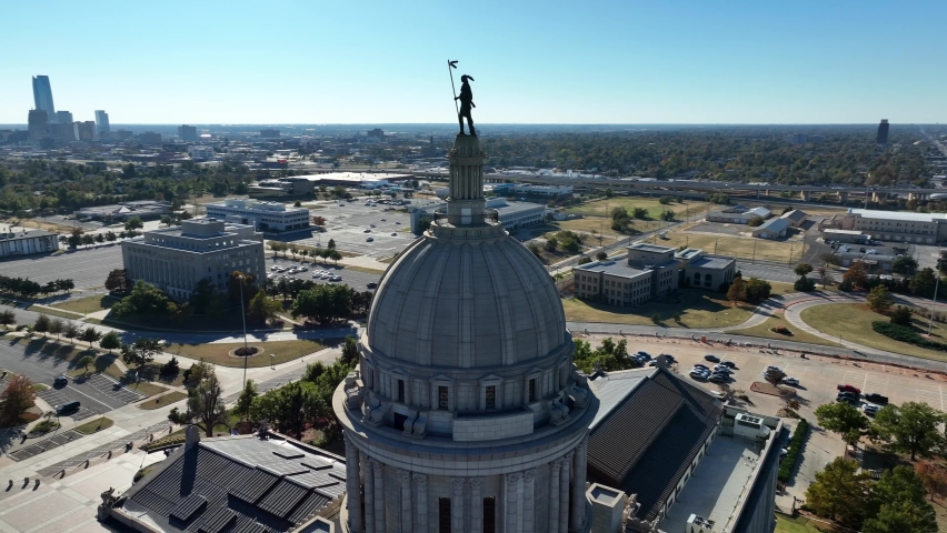 Oklahoma City aerial orbit of capitol dome in OKC. Capitol building. Royalty-Free Stock Footage #1097714437
