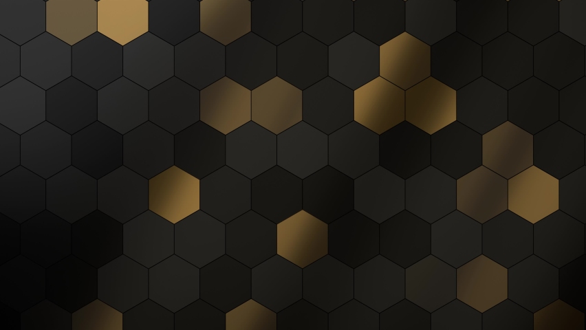 Abstract luxury Hexagon Shape geometric black grey with fill Gold background.metallic geometric. motion Seamless loop. display background. 4K resolution. random gold animation. Royalty-Free Stock Footage #1097716661