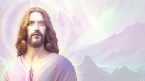 Jesus Christ with mountains in the background 3D illustration, MeditationAnimation, Video, Visualizer