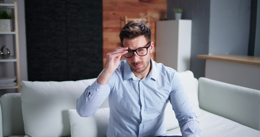 Eye Pain And Inflammation. Man With Retina Fatigue And Spasm | Shutterstock HD Video #1097725239