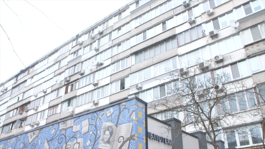 The building of the city library in a residential area of the city