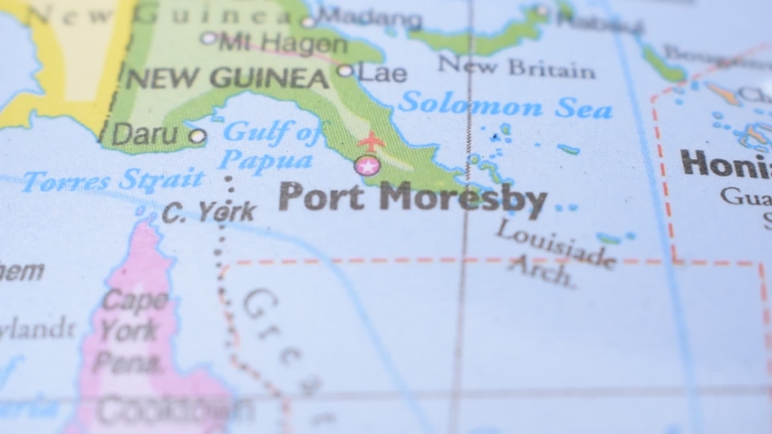 Location of Port Moresby on The Political Map Travel Concept Macro Close-Up View