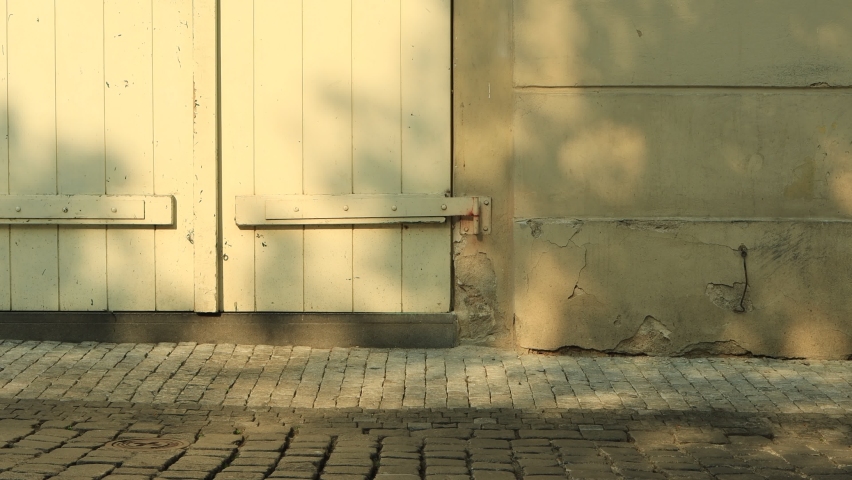 Old door in a street horizontal video